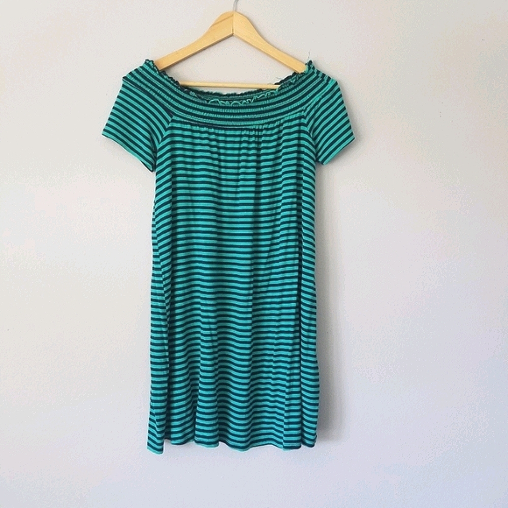 SO Striped Off The Shoulder Dress